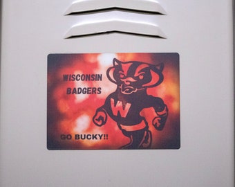 UW Wisconsin Bucky Badger magnet, Badger mascot magnet, locker photo, University of Wisconsin Madison football basketball volleyball