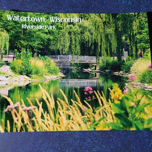 Riverside Park Watertown Wisconsin post card, 5x7 photo post card, scenic Rock River photo postcard, beautiful river picture