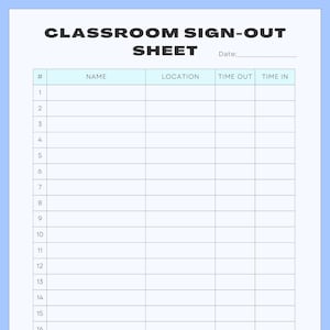 Klassenzimmer Abmeldebogen mit Namen, Ort, Auszeit und Zeit in Tabs zum Herunterladen und Ausdrucken