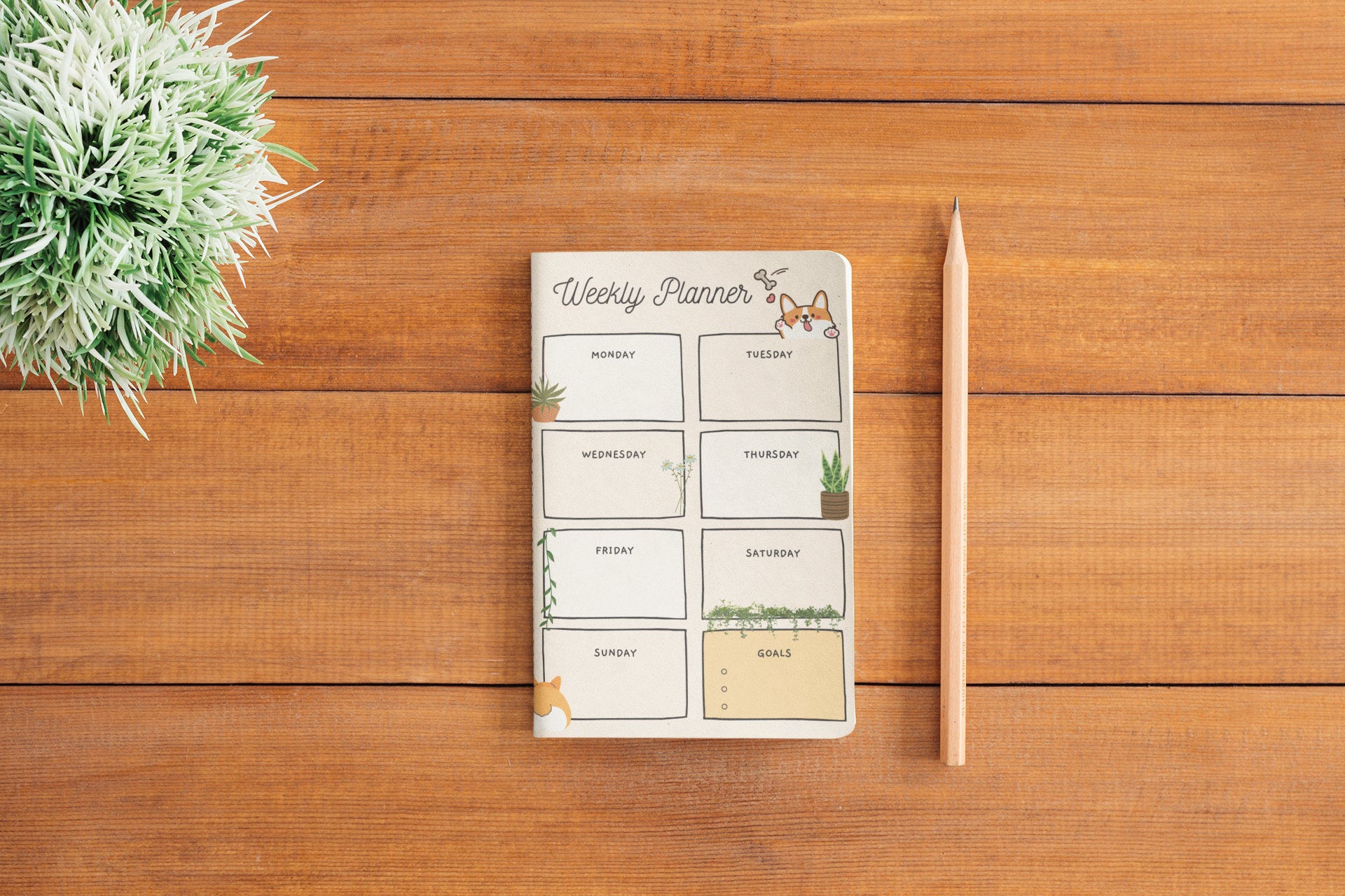 Super Cute Corgi/ Plant Weekly Planner for Everyday Use Downloadable ...