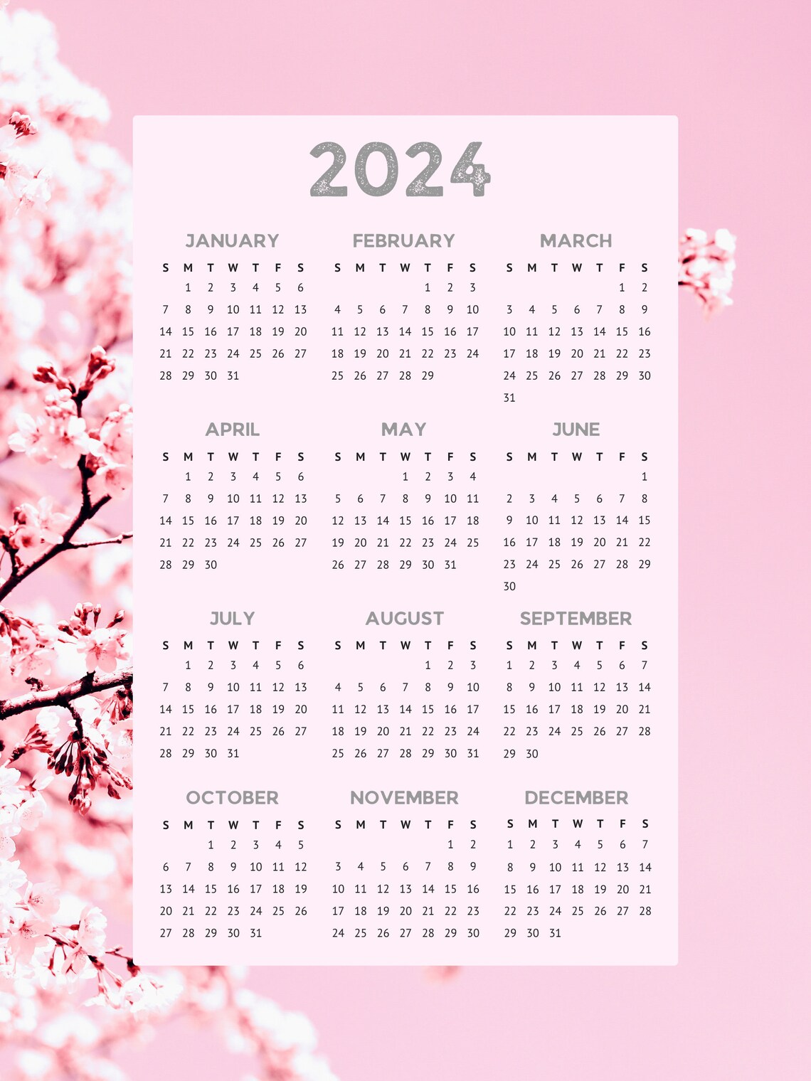 Beautiful Cherry Blossom 2025 Digital Calendar Etsy