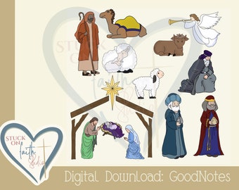 Christmas Digital stickers for GoodNotes, Nativity stickers