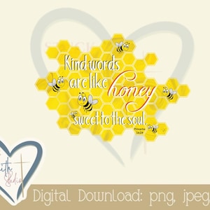 Vriendelijke woorden zijn als honing, zoet voor de ziel - digitale download, illustraties, stickers, notitiekaarten, prenten, bijbeljournaal, - png, jpg, pdf
