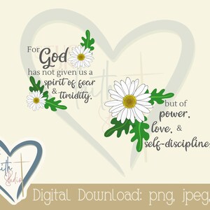 God heeft ons geen geest van angst gegeven, maar kracht van liefde - Digitale download, illustraties, stickers, notitiekaarten, prenten, Bible journaling png, jpg, pdf