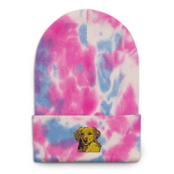 Tie dye hat, Golden Retriever, embroidered beanie, gifts for pet owners, gift for dog mom, custom embroidery hat, gift for dog dad