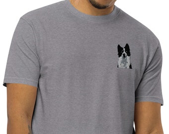 Border Collie Dog - Gris - Camiseta Premium Heavyweight - Logotipo de bordado