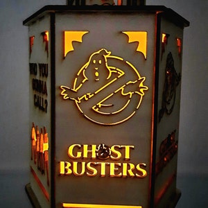 Ghostbusters wood lantern, LED candle, Laser cut, Slimer and the ghost, Halloween lantern