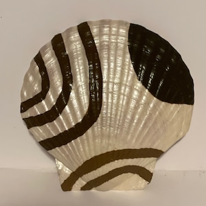 Hand painted scallop clam shell sea shell , desk art , shelf art , wall art