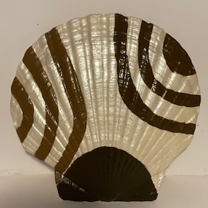 Hand painted scallop clam shell sea shell , desk art , shelf art , wall art