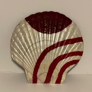 Hand painted scallop clam shell sea shell , desk art , shelf art , wall art