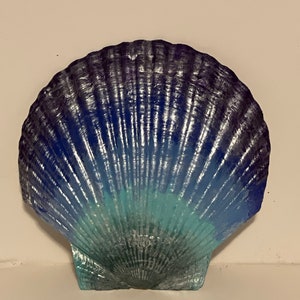 Hand painted scallop clam shell sea shell , desk art , shelf art , wall art