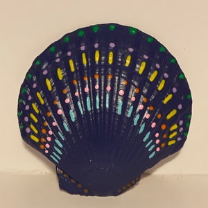 Hand painted scallop clam shell sea shell , desk art , shelf art , wall art