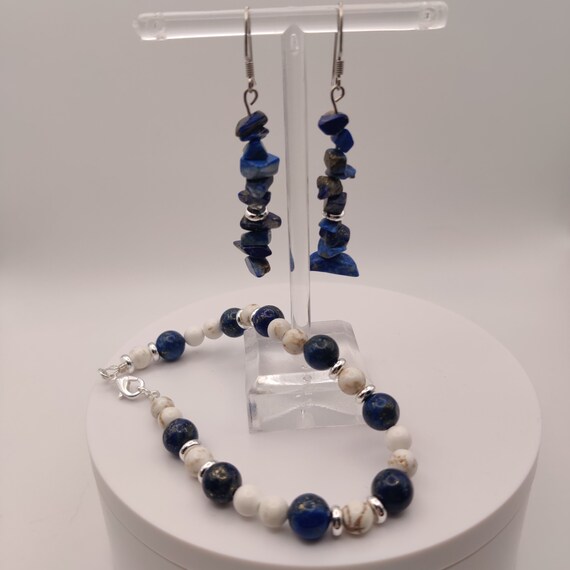 Set Gioielli In Argento Tibetano Con Lapislazzuli: Collana 18 Pollici, Orecchini E Bracciale