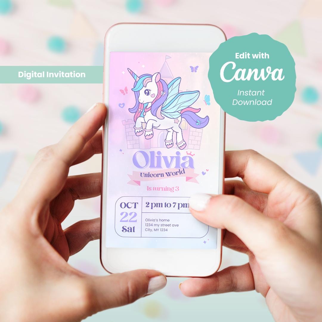 Unicorn Birthday Invitation | Unicorn Party | Unicorn Digital ...