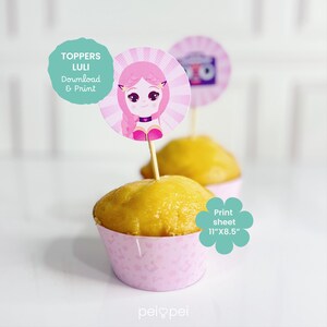 Luli Pampin | Birthday Cupcake Toppers | Girls&#39; Decorations | Digital Printable Party Decorations | Luli Cupcake Wrapper