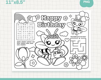 Party Placemat Tiny Bee | Party Activity Sheet | Little Bee | Activity Coloring Page | Plim Plim | Party Printable Sheet | Bee