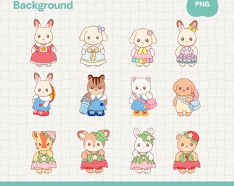 Calico Critters PNG | Sylvanian Families | Ternurines | Adorable Animals | Digital item | Transparent Background | Calico Clipart