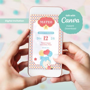 Plim Plim Birthday Invitation | Plim Plim Party | Clown Digital Invitation | Editable | CanvaTemplate | Edit Yourself | instant download