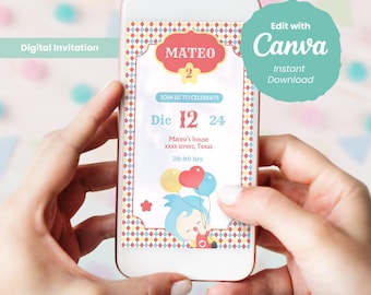 Plim Plim Birthday Invitation | Plim Plim Party | Clown Digital Invitation | Editable | CanvaTemplate | Edit Yourself | instant download