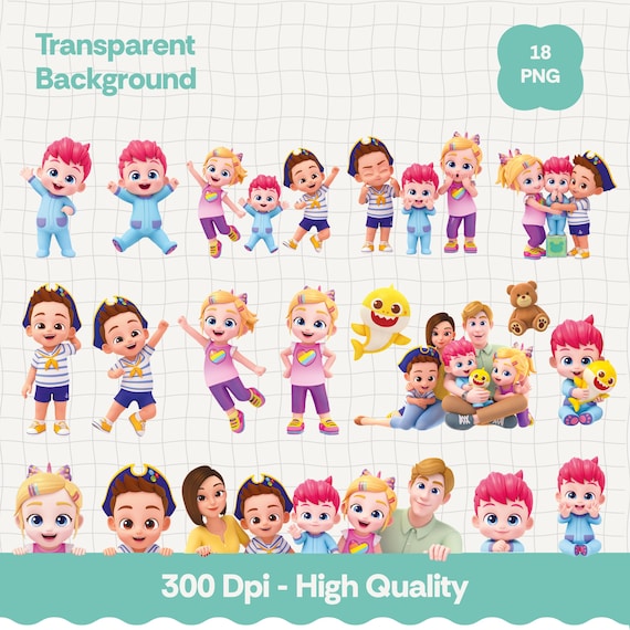 Bebefinn | Clipart PNG | 18 Cute Characters Transparent Background | High Quality for Birthday Decor, Invitations & Crafts | Clipart Bundle