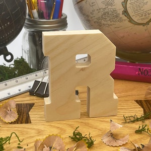 Tiered Tray Decor Unfinished Wooden Letter R, Wood Lettering Alphabet Letters, Free Standing Shelf Sitter Block Letters Farmhouse Decor