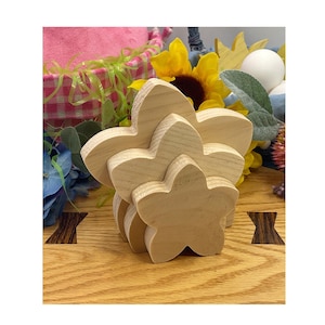 Unfinished Spring Flower V2 Easter Shape Craft Solid Wood Cutout, Tiered Tray decor DIY Craft Wood Shape, DIY Easter Decor Blank Wood Cutout