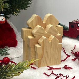Unfertiger Weihnachtsgeschenk-Bastelausschnitt aus massivem Holz, abgestuftes Tablett-Dekor, DIY-Bastel-Holzform, DIY-Weihnachtsdekor, leerer Holzausschnitt