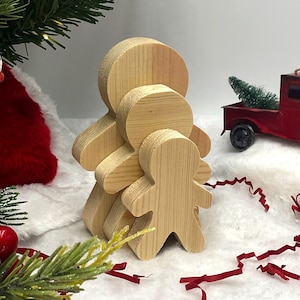 Unfinished Gingerbread Man Craft Solid Wood Cutout, Tiered Tray decor, DIY Craft Wood Shape, DIY Christmas Decor Blank Wood Cutout