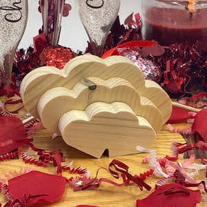 Unfinished Valentine's Day Hearts joined Craft Solid Wood Cutout, Tiered Tray decor, DIY Wood Shape, DIY Love Couple Decor Blank Wood Cutout
