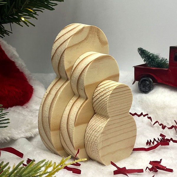 Unfinished 2 Tier Snowman Craft Solid Wood Cutout, Tiered Tray decor, DIY Craft Wood Shape, DIY Christmas Decor Blank Wood Cutout