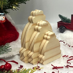 Unfinished Chistmas Hat with Pom Craft Solid Wood Cutout, Tiered Tray decor, DIY Craft Wood Shape, DIY Christmas Decor Blank Wood Cutout