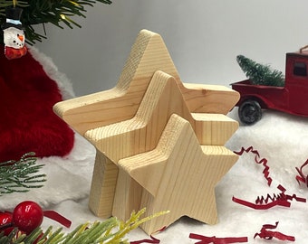 Unfinished Christmas Star Craft Solid Wood Cutout, Tiered Tray decor, DIY Craft Wood Shape, DIY Christmas Decor Blank Wood Cutout