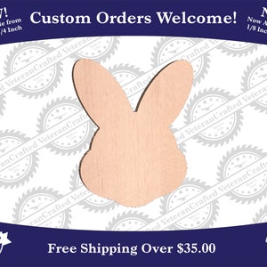 Tête de lapin - Découpe en bois de lapin non fini découpé au laser, formes de contreplaqué artisanales vierges à faire soi-même disponibles en plusieurs tailles, épaisseurs et modèles.