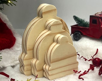 Unfinished Winter Christmas Hat Craft Solid Wood Cutout, Tiered Tray decor, DIY Craft Wood Shape, DIY Christmas Decor Blank Wood Cutout