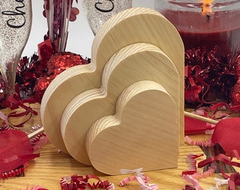 Unfinished Valentine's Day Heart Craft Solid Wood Hearts Cutouts, Tiered Tray decor, DIY Wood Shape, DIY Love Couple Decor Blank Wood Cutout