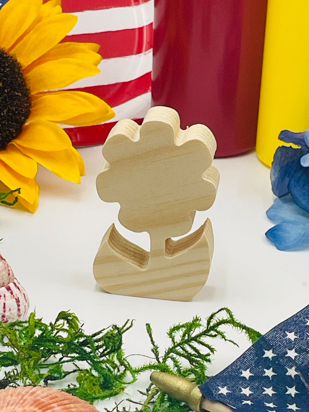 Unfinished Flower With Stem and Leaves V2 Craft Solid Wood Spring