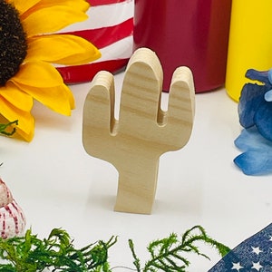Unfinished Cactus Plant Shaped Free Standing Craft Solid Wood Cutout, Tiered Tray decor, Plant Themed Wood Shape, DIY Blank