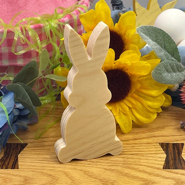 Unfinished Easter Bunny Both Ears Up Craft Solid Wood Cutout, Tiered Tray decor, DIY Craft Wood Shape, DIY Easter Decor Blank Wood Cutout