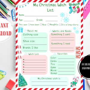 Druckbare Weihnachtswunschliste, Weihnachtswunschliste für Kinder, Meine Weihnachtswunschliste, Weihnachtswunschliste, Weihnachtswunschliste, Weihnachtsbrief