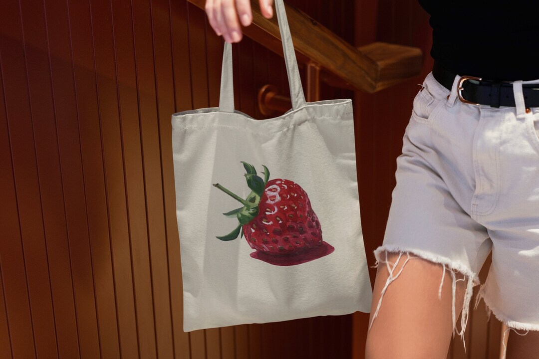 Strawberry Canvas Tote Bag – Reusable Grocery & Shopping Bag For Women - View #7