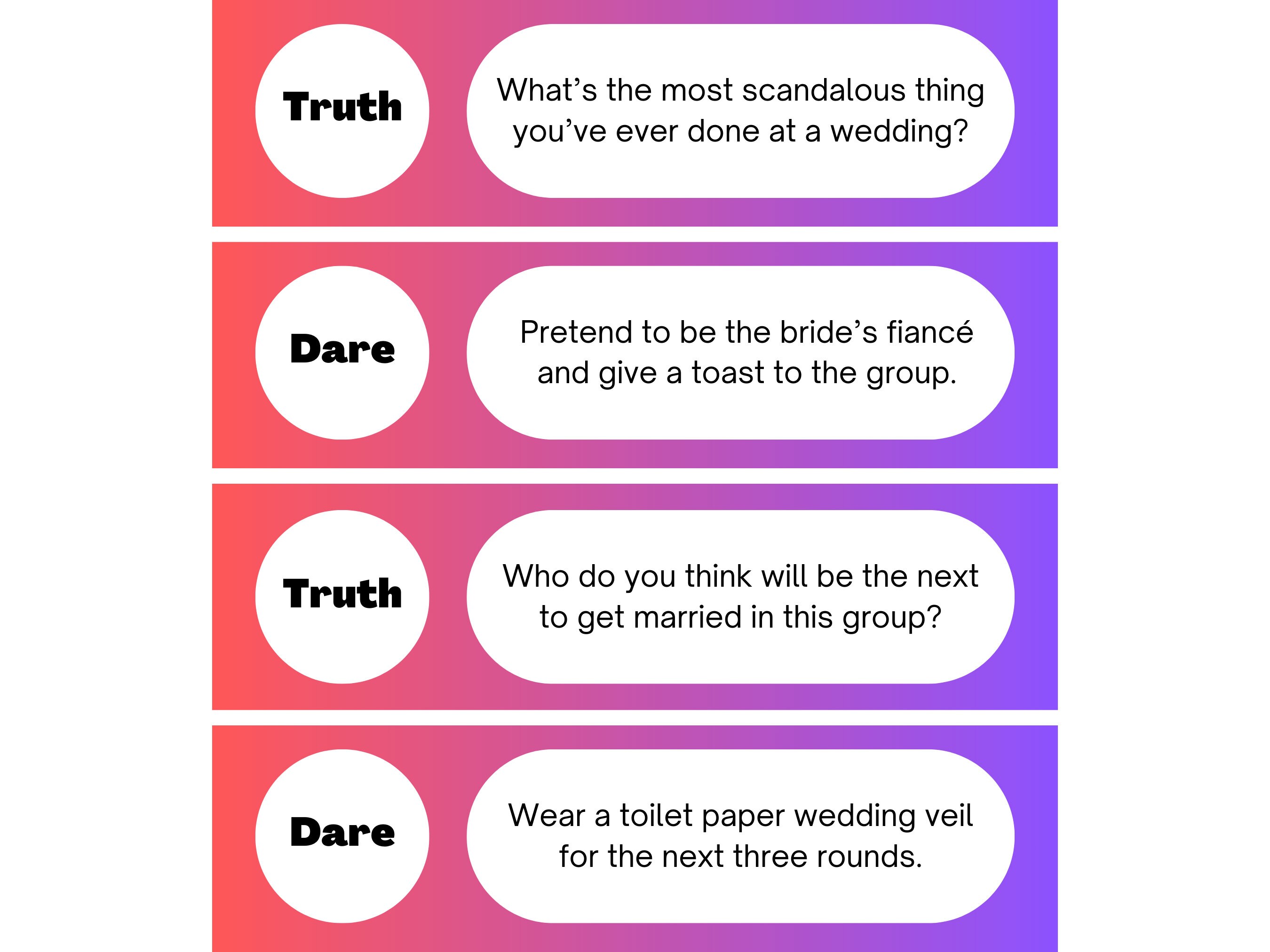 Bachelorette Party Game, Printable Truth or Dare, Adult Ice Breaker ...