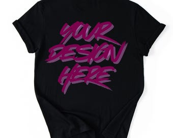 Gildan 64000 Black T-Shirt Mockup: Flat Lay Back View