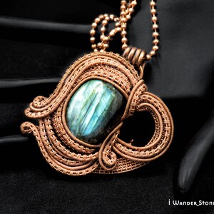 Flashy Blue Labradorite Pendant, Wire Wrapped,  Copper Pendant