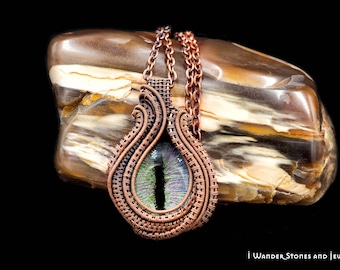 Copper Wire Wrapped Dragon Eye Pendant