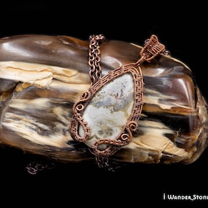 Crazy Lace Agate Pendant, Wrapped Pendant, Copper Necklace
