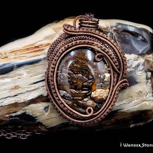Biggs Jasper Pendant, Wire Wrapped, Copper, Biggs Jasper