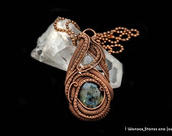 Labradorite Necklace, Moonstone Necklace, Copper Wire Wrapped Necklace