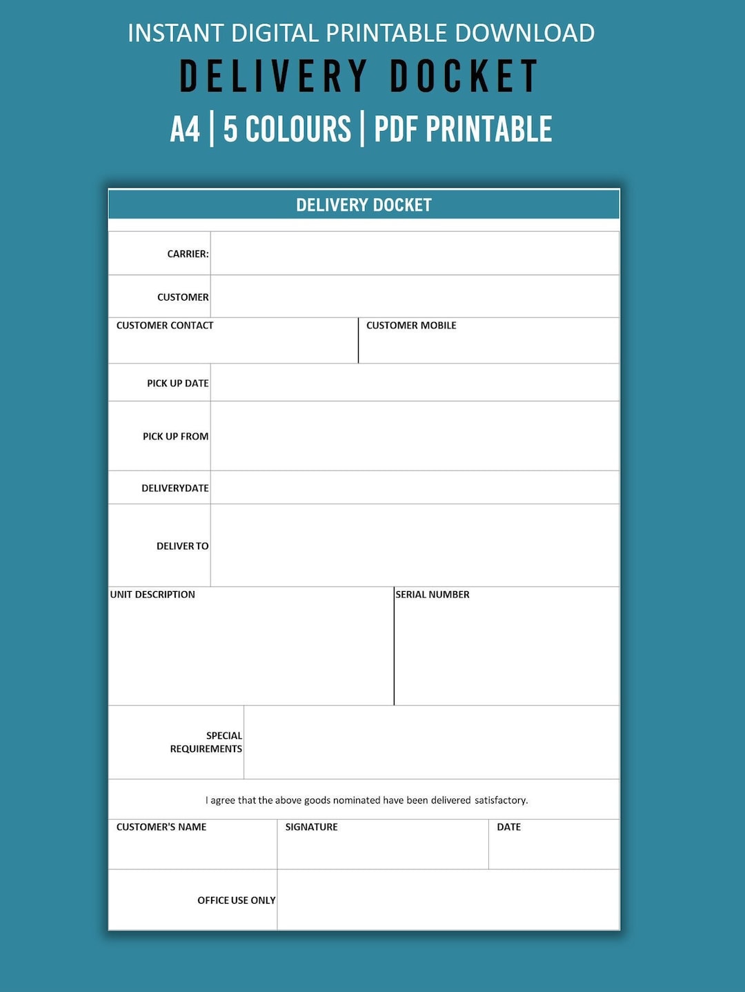Delivery Docket Printable, to Do List Template, Editable Fillable ...