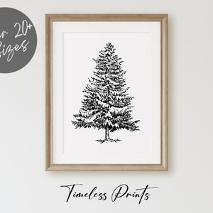 Dibujo vintage del árbol de Navidad, impresiones descargables de Navidad, arte de la pared de Navidad, decoración de la pared, impresiones digitales, decoración del hogar, arte de la pared de invierno