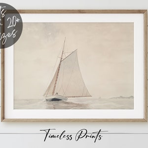Vintage Sailboat Seascape Painting | Vintage printable wall art | Wall Decor| digital prints | home decor | lake house decor | beach house